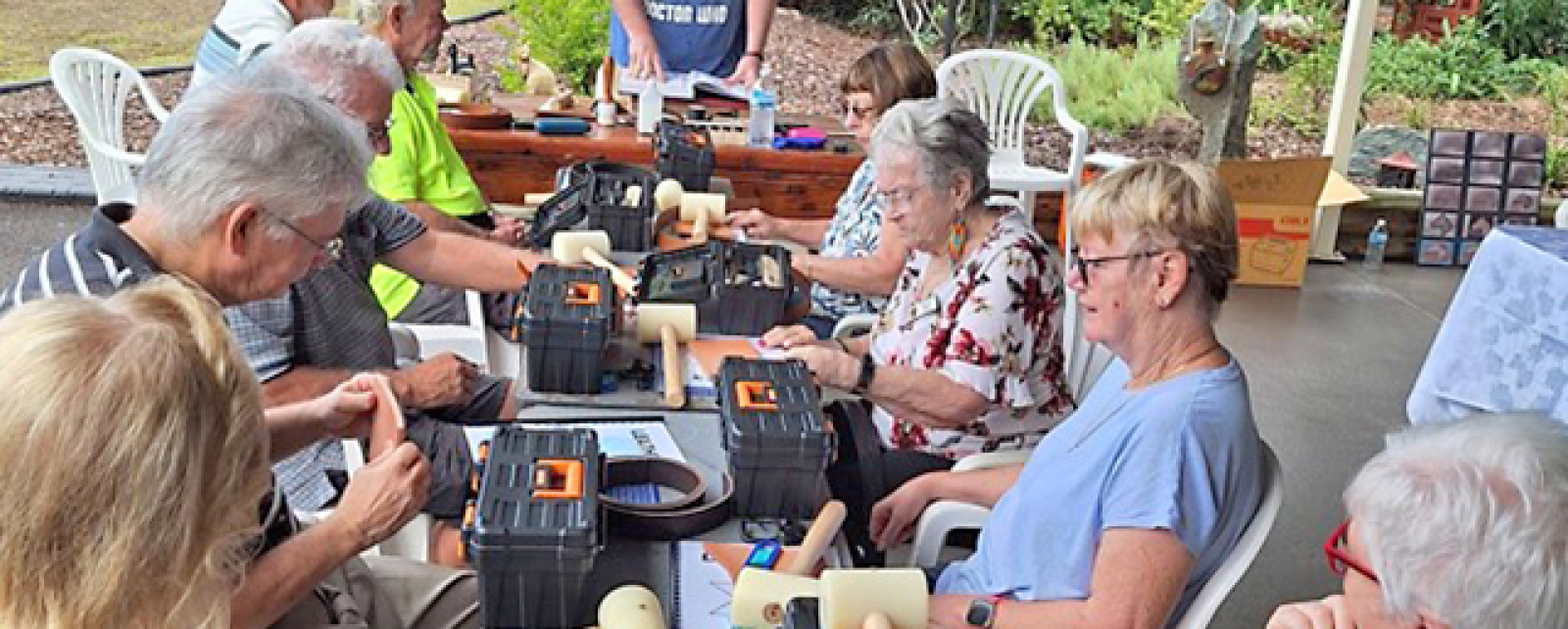 Members learn about the many types of leather and basic tools
